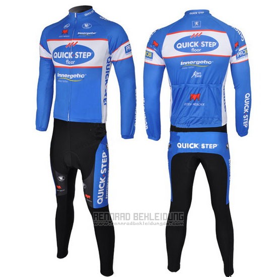 2010 Fahrradbekleidung Quick Step Floor Azurblau Trikot Langarm und Tragerhose